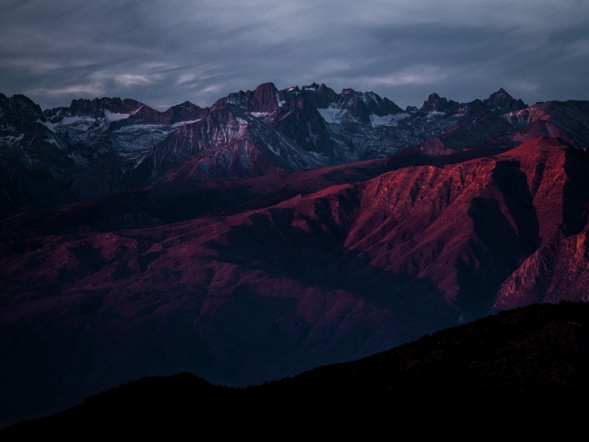 Mountains Peaks Fog Night Snowy Usa Background