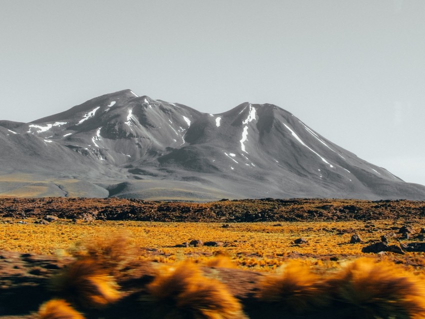 Mountains Peaks Landscape Bushes Stones Background