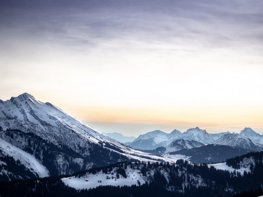 Mountains Peaks Landscape Trees Snow Mountain Range Background