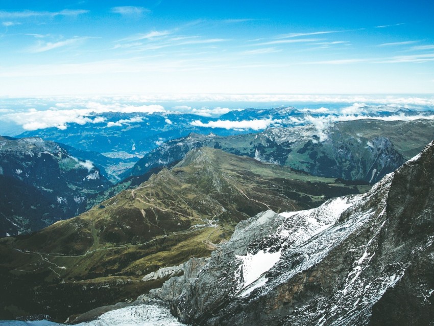 mountains, peaks, sky, mountain landscape