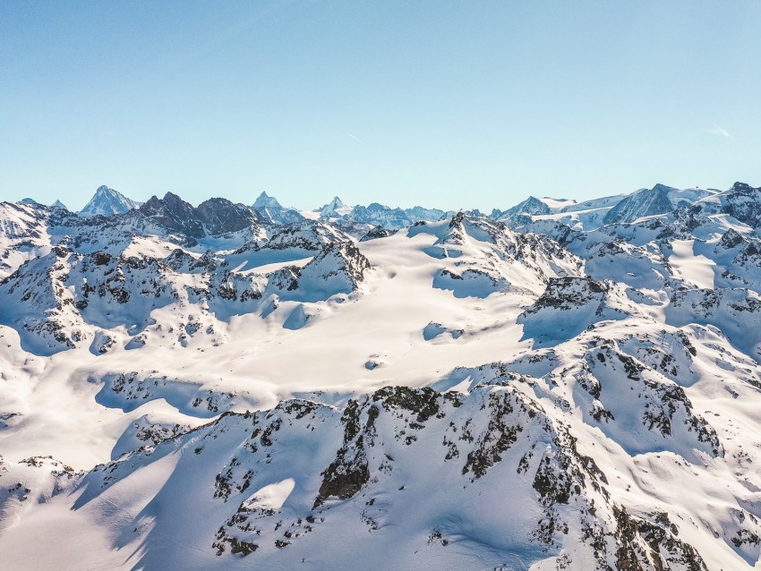 Mountains Peaks Snow Snowy Sunlight Background