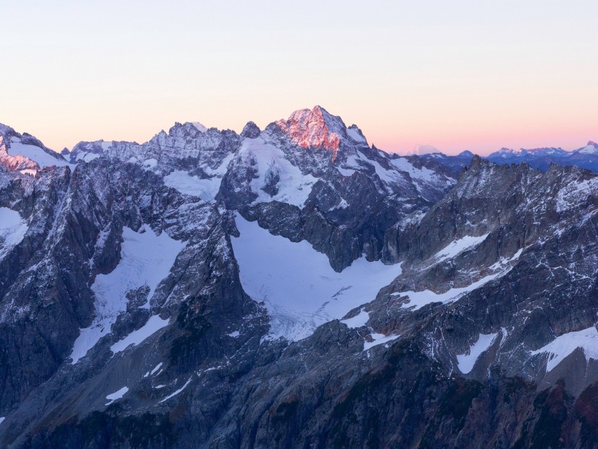 mountains, peaks, snowy, sky