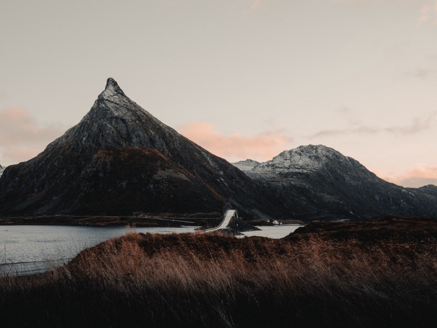 Mountains River Bridge Landscape Norway Background