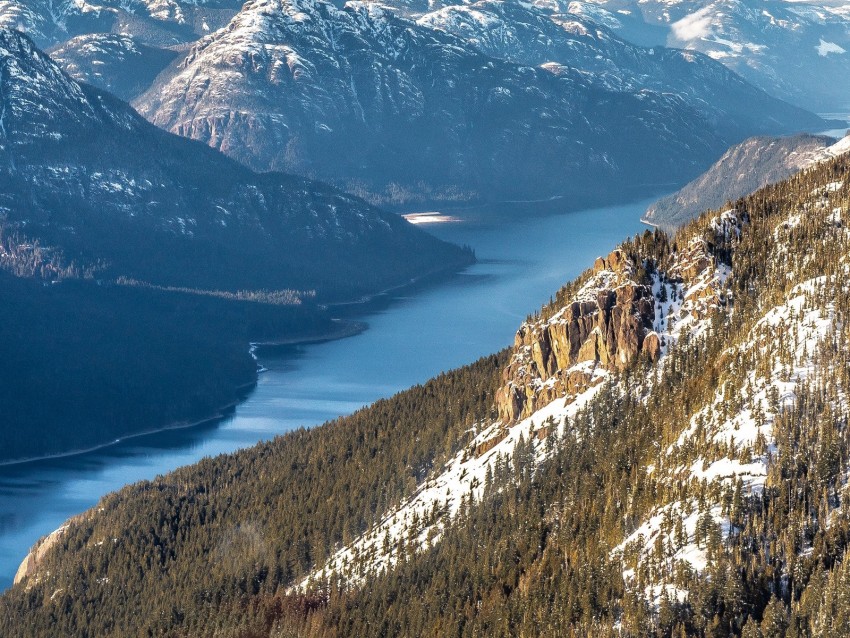 Mountains River Slope Trees Landscape Background