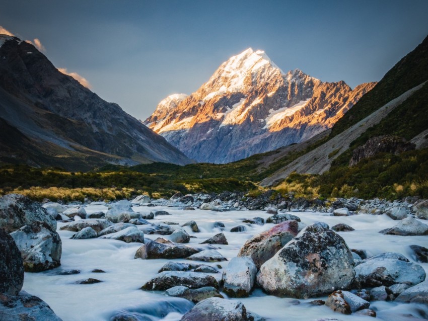 Mountains River Stones Landscape Nature Background