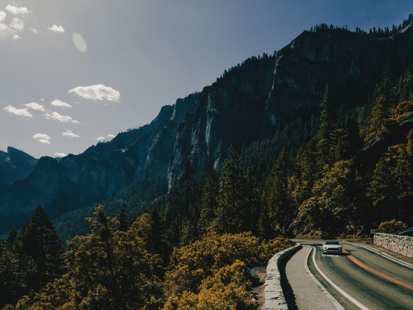 scenic drive, mountainous landscape, national park, autumn foliage, winding road