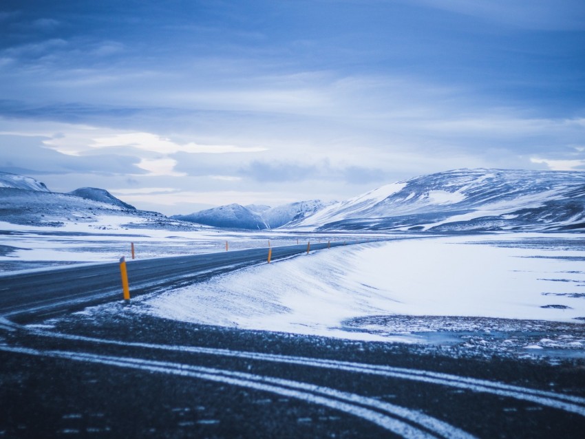 Mountains Road Turn Snow Winter Snowy Background