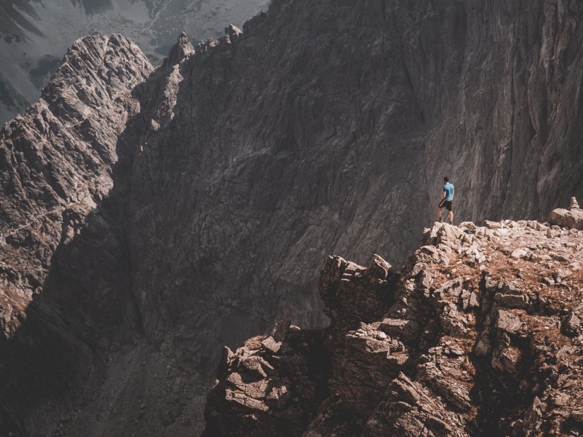 mountains, rocks, man, loneliness, nature