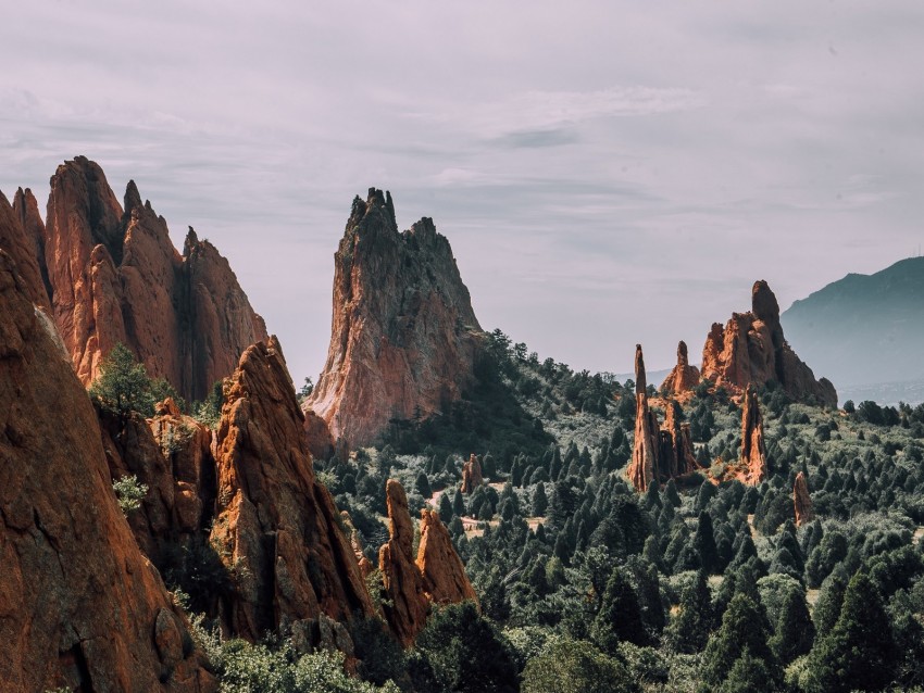 mountains, rocks, trees, landform, rocky