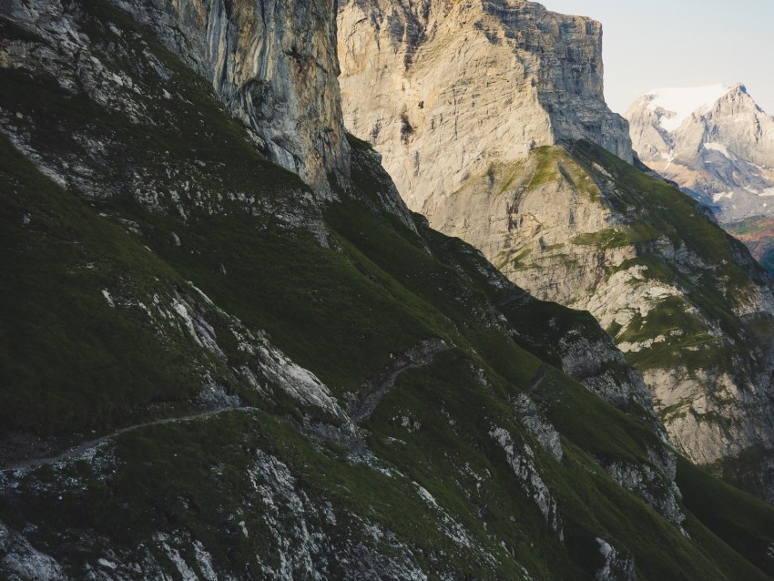 mountains, slope, path, rocks, peaks