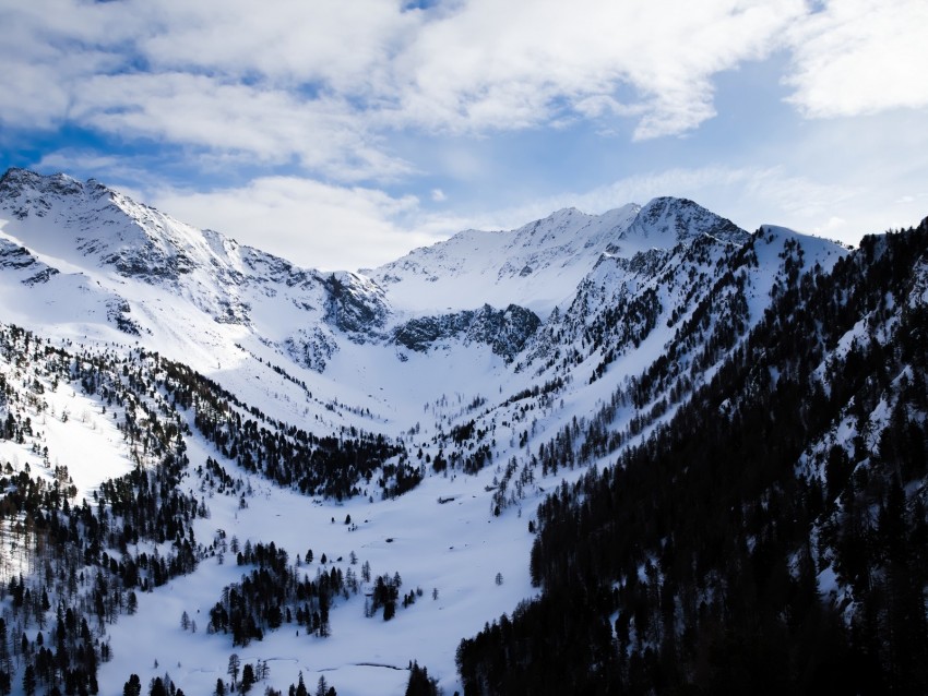 mountains, snow, alps, clouds, snowy