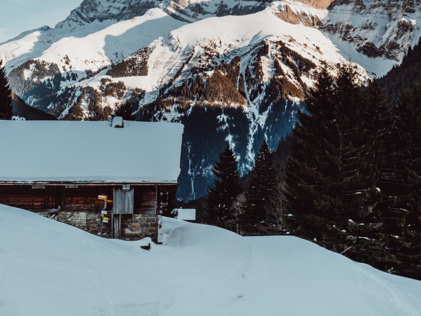 mountains, snow, house, resort, morzine, france