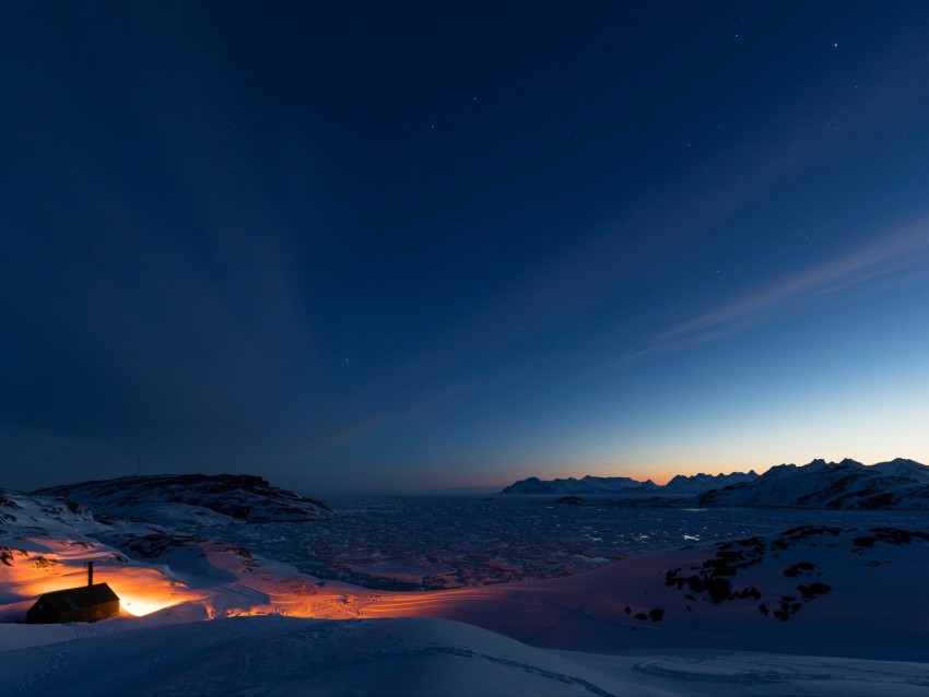 Mountains Snow Ice Sunset Kulusuk Greenland Background