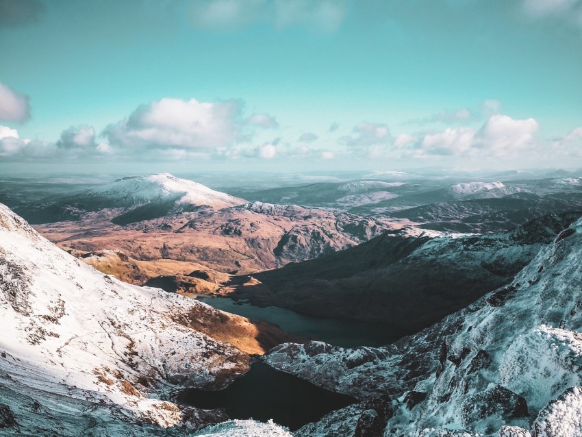 mountains, snow, sky, relief, landscape