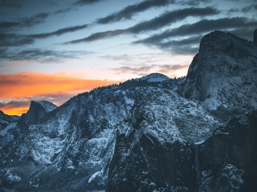 Mountains Snow Snowy Fog Sunset Sky Background