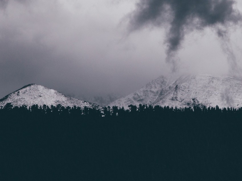 Mountains Snowy Clouds Overcast Snow Winter Background