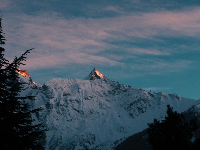 mountains, snowy, dark, peak