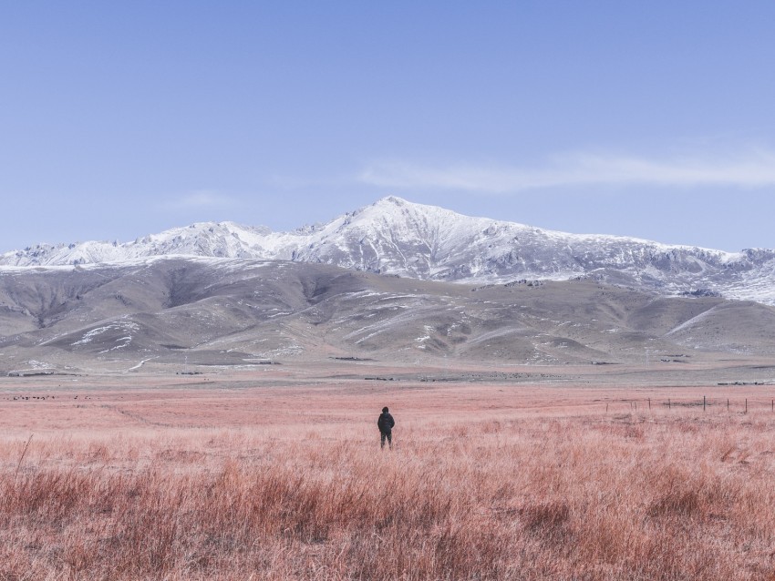 mountains, steppe, man, loneliness, landscape