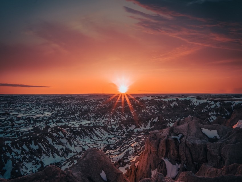 Mountains Sun Sunset Sunlight Horizon Snowy Background