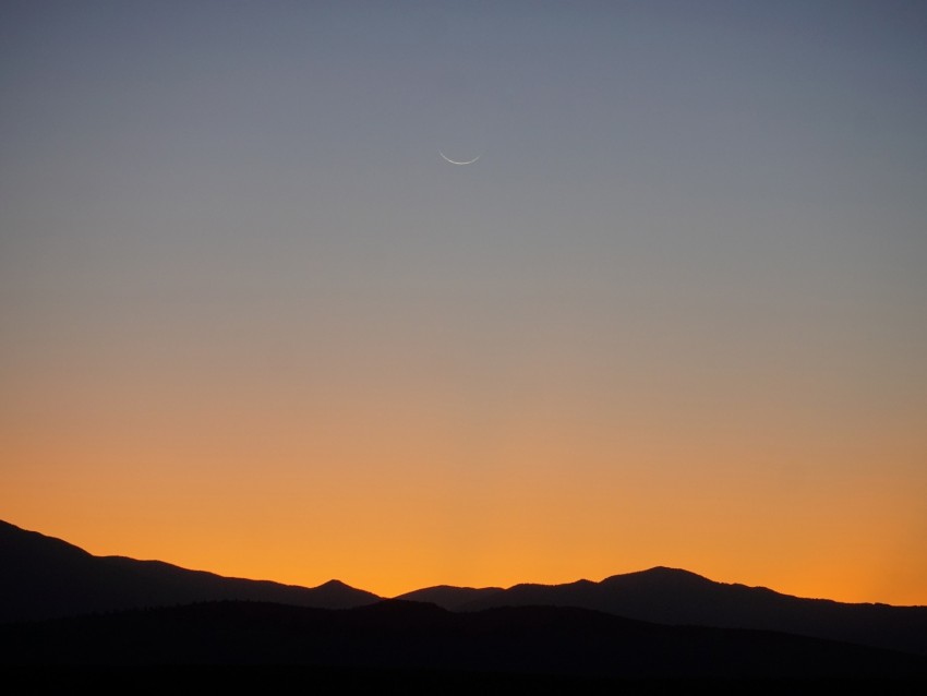 mountains, sunset, dusk, dark, moon