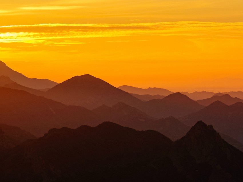 mountains, sunset, fog, dusk, landscape