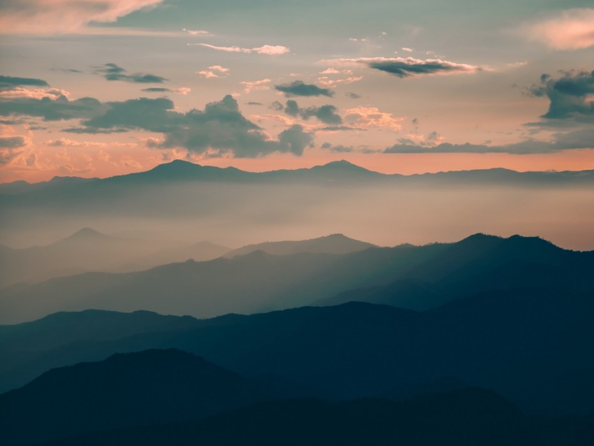 mountains, sunset, sky, horizon, thailand