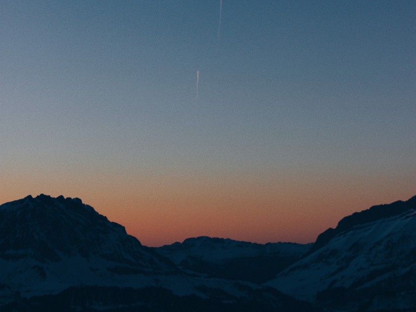 mountains, sunset, sky, peaks