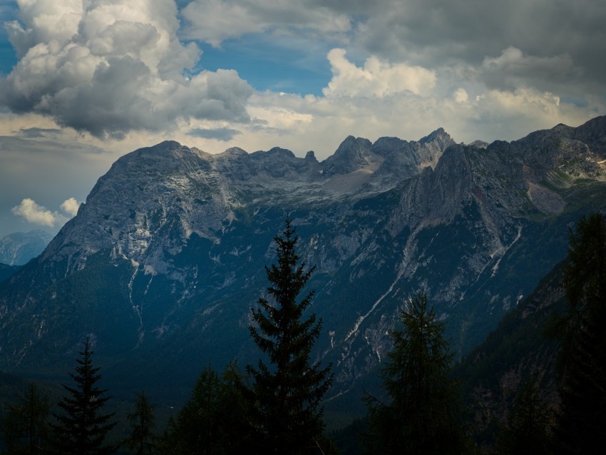 Mountains Trees Clouds Peak Veneto Italy Background