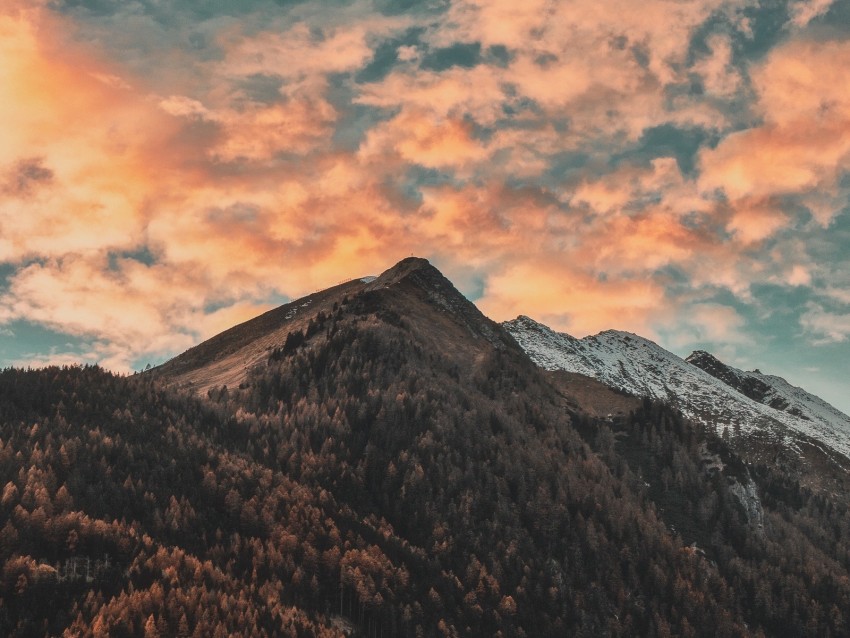 mountains, trees, clouds, sky, autumn, zillertal alps, italy