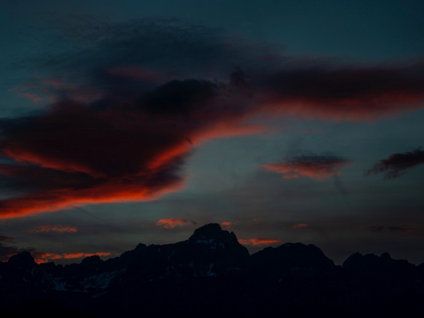 mountains, twilight, dark, sky, clouds