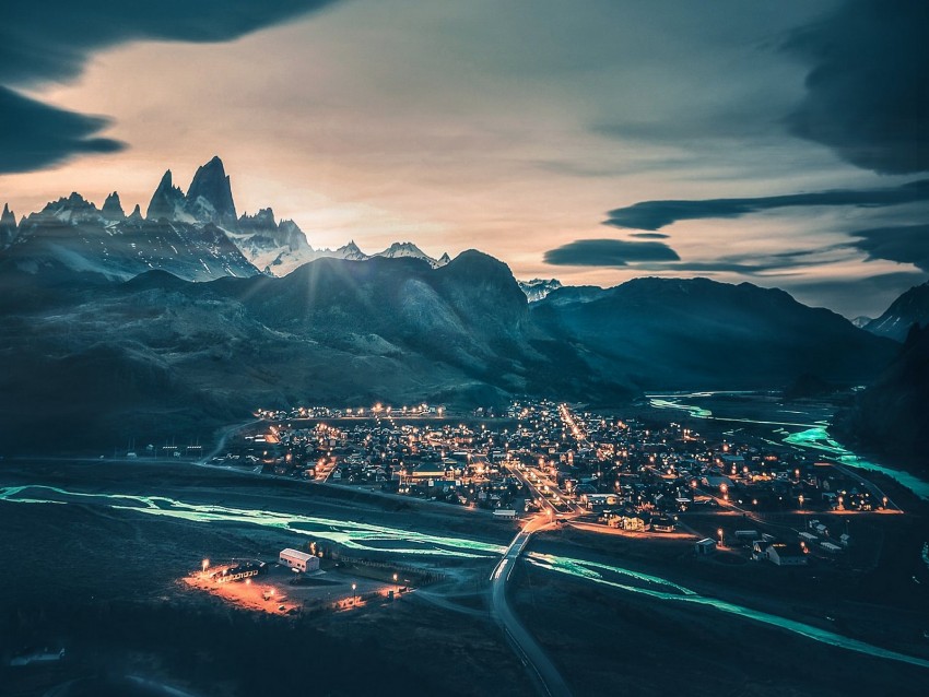 mountains, village, national park, los glaciares national park, patagonia