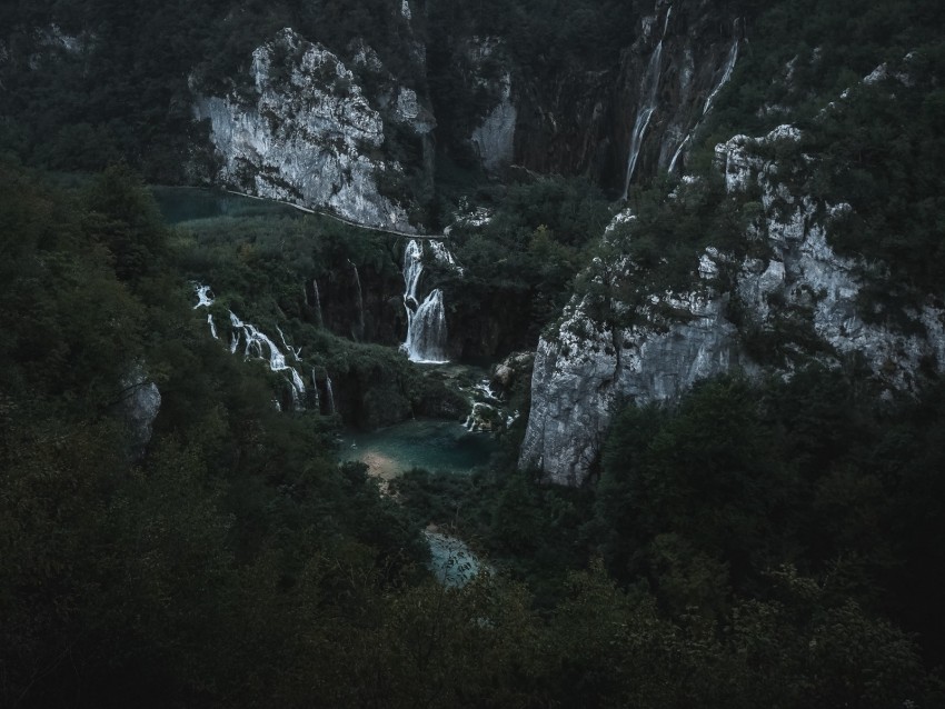 Mountains Waterfall Aerial View Nature Landscape Background