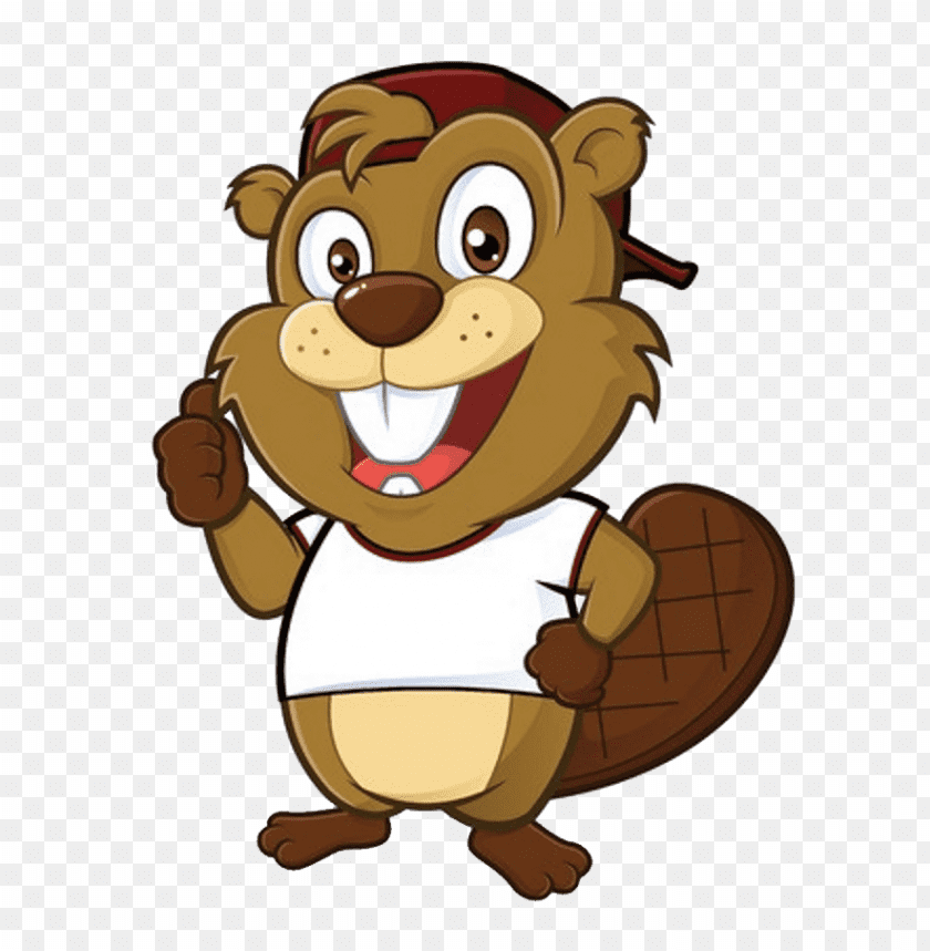 Cheerful cartoon beaver wearing a cap and white shirt, giving a thumbs u PNG