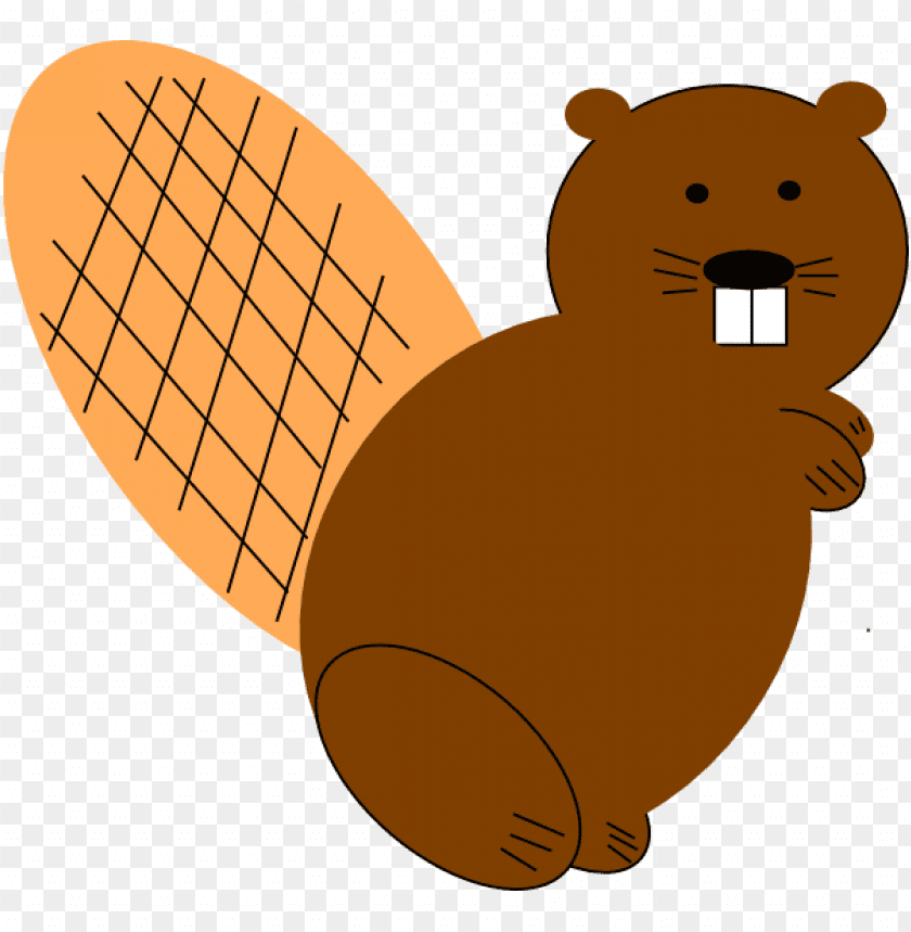 Cute cartoon beaver with a large tail and prominent front teeth PNG