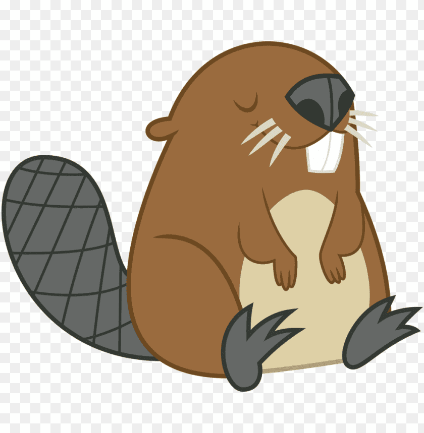 Cartoon beaver sitting happily with closed eyes and a bushy tail PNG