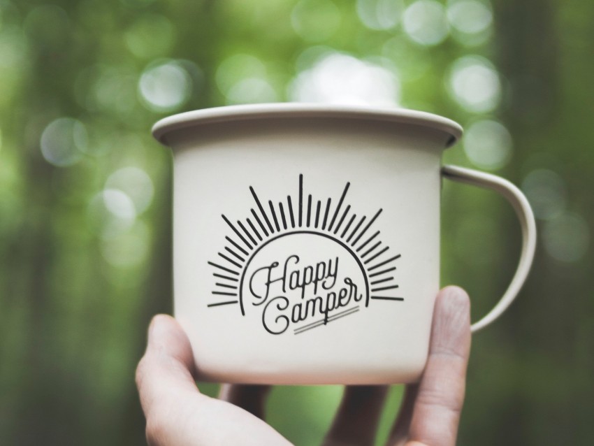 Mug Hand Inscription Camping Background