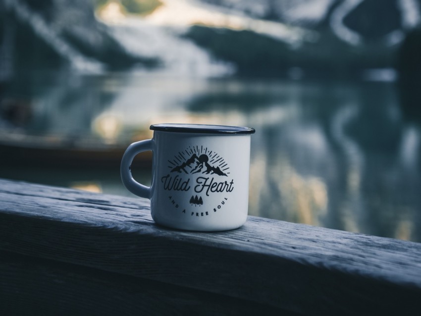 Mug Inscription Camping Mountains Travel Background