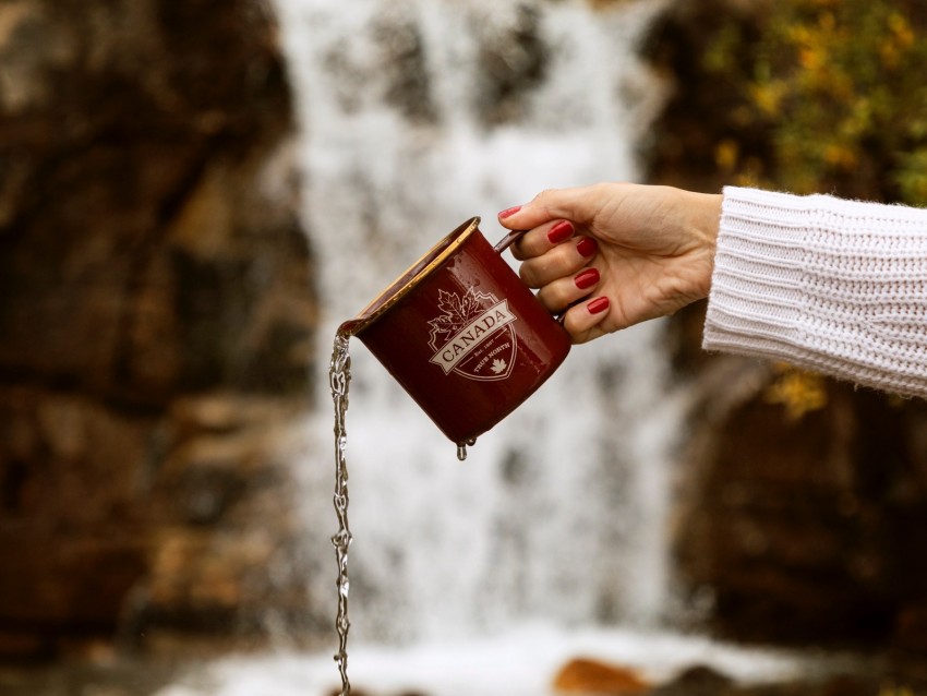 mug, jet, hand, water