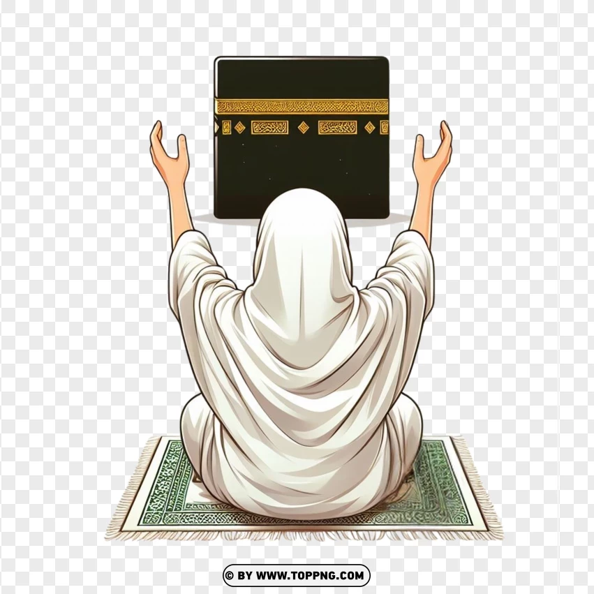 Muslim Girl Praying Front Of Kaaba PNG Transparent Background