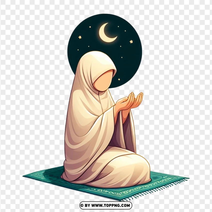 Muslim Girl Praying On A Rug PNG Transparent Background