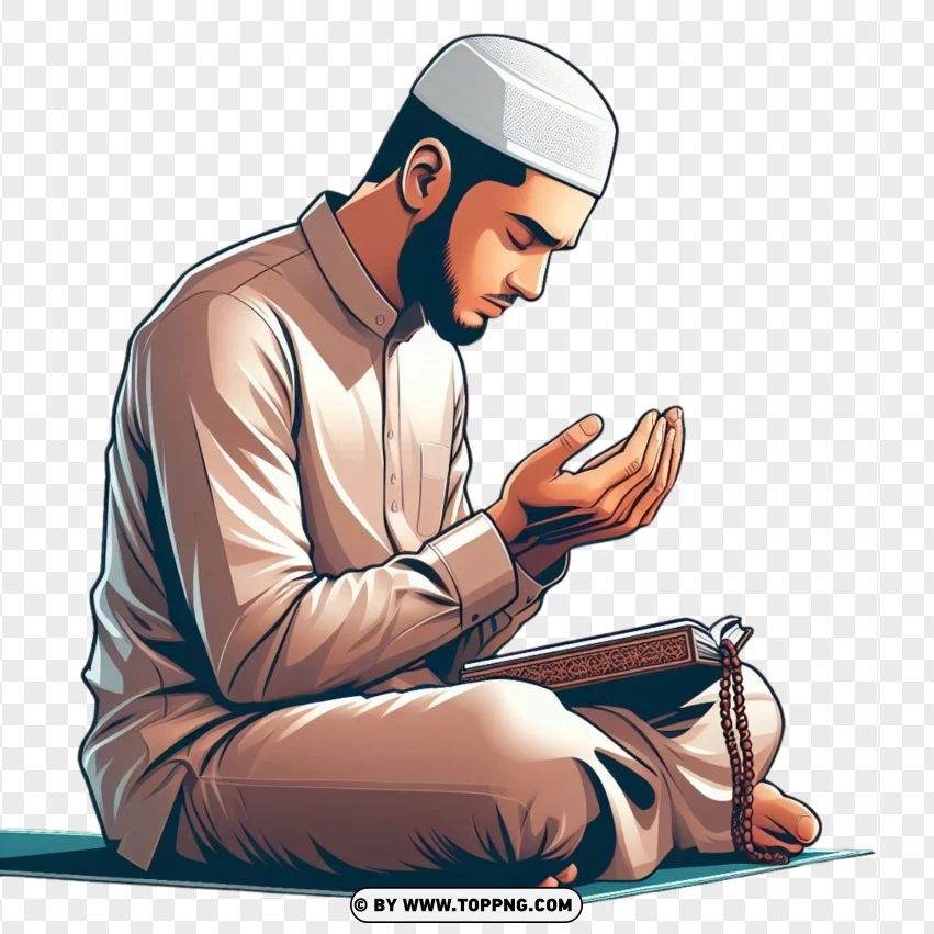 Muslim Man Praying Vector Art PNG Transparent Background