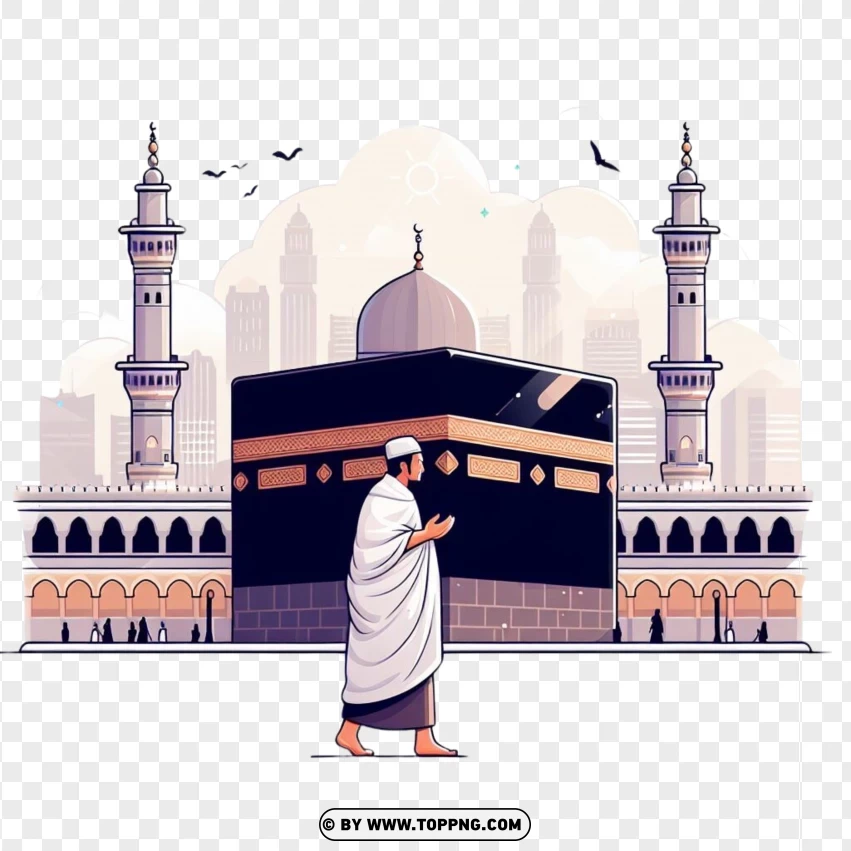 Muslim Pilgrim Perform Tawaf Arround Kabah PNG Transparent Background