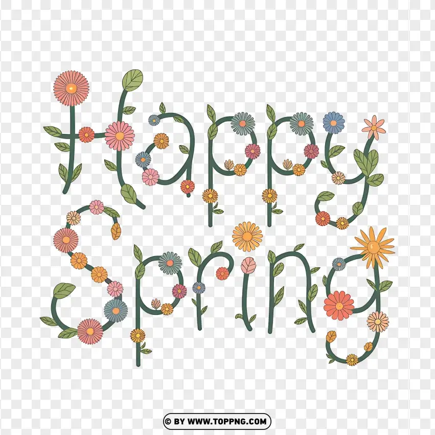 Happy Spring With Floral Wreath PNG Transparent Background