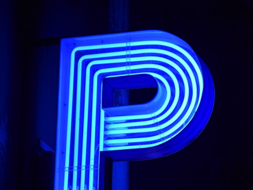 Neon Sign Letter Glow Blue Background