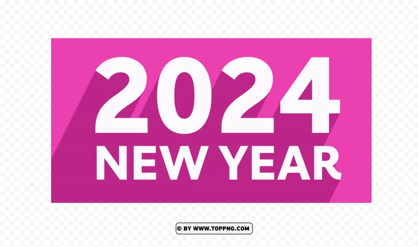 New Year 2024 Pink Flat Banner Design Style PNG Transparent Background