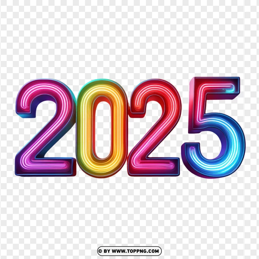 New Year 2025 Numbers With Bold Colors Neon PNG Transparent Background