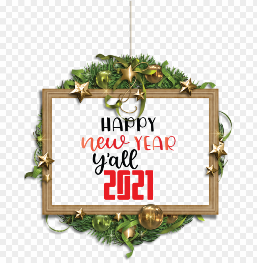 2021 Happy New Year Wreath Decoration PNG Transparent Background