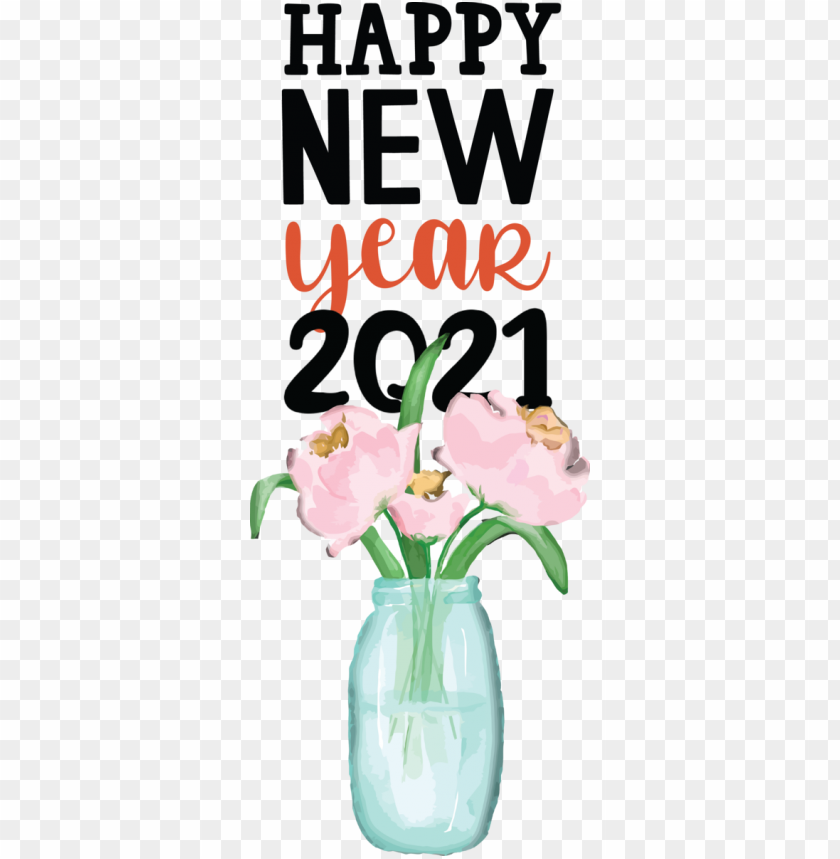 glass bottle 2021 flower,new year,happy new year 2021,transparent png