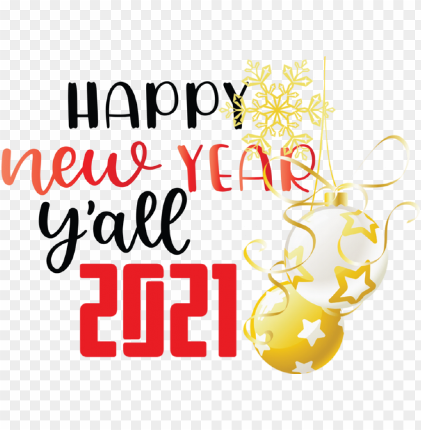 New Year Logo Yellow Christmas Decoration For Happy New Year 2021 For New Year PNG Transparent Background