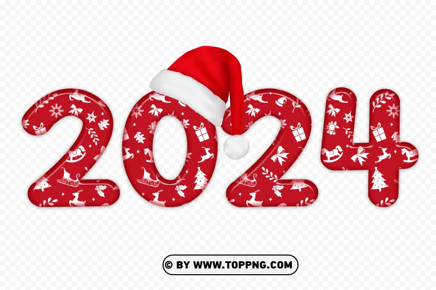 New Year Red 2024 Design With Santa Hat Holiday PNG Transparent Background